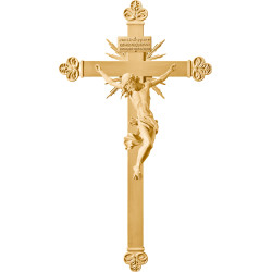 Cristo Barroco en cruz barroca con rayos y Titulus Crucis en hebreo - latín - griego